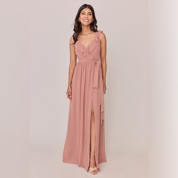 NWT Revelry Valerie Chiffon Faux Wrap Dress
size: 12
color: Desert Rose - 945 - Picture 5 of 16